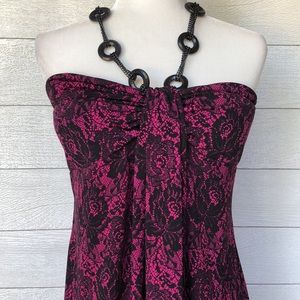 Studio Y 1X Black metal collar halter top chain Black and Pink long Blouson EUC